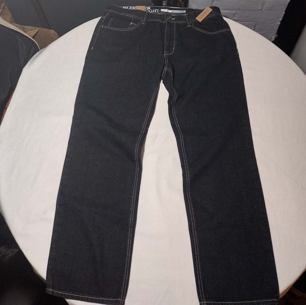 DKNY Bleeker Dark Blue Wash Regular Fit Low Rise Straight Leg Jeans - Picture 12 of 16